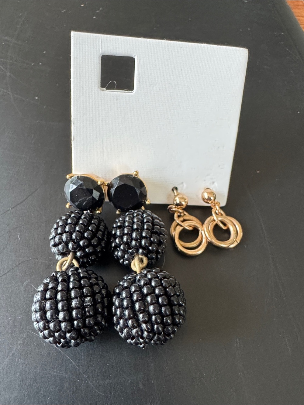 J. Crew Black Beaded Triple Drop Earrings with Gold-Tone Hoop Pair